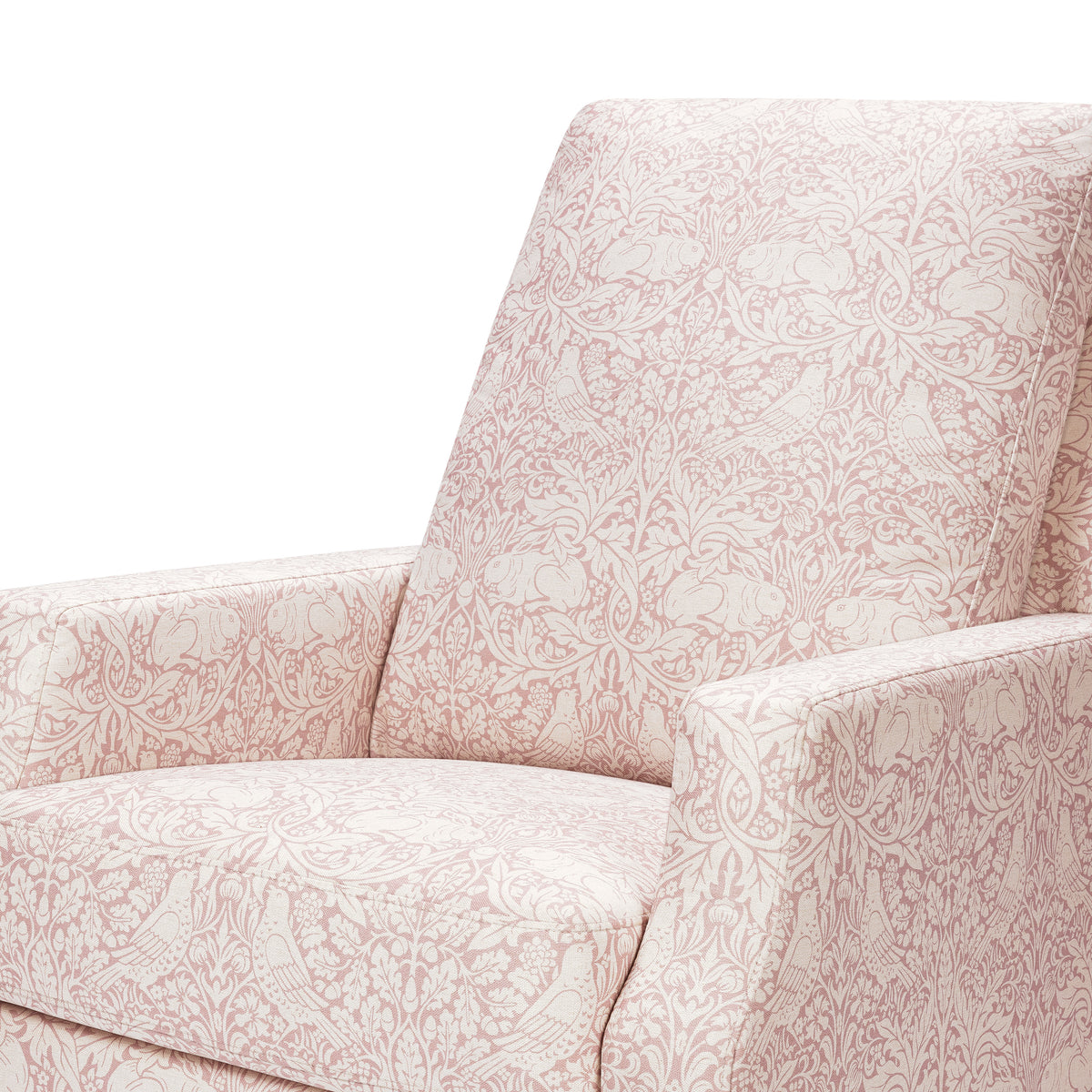 M22287PBRRDB,Namesake,Morris & Co. x Namesake Crewe Recliner & Glider in Pure Brer Rabbit in Rose w/Dark Wood Base