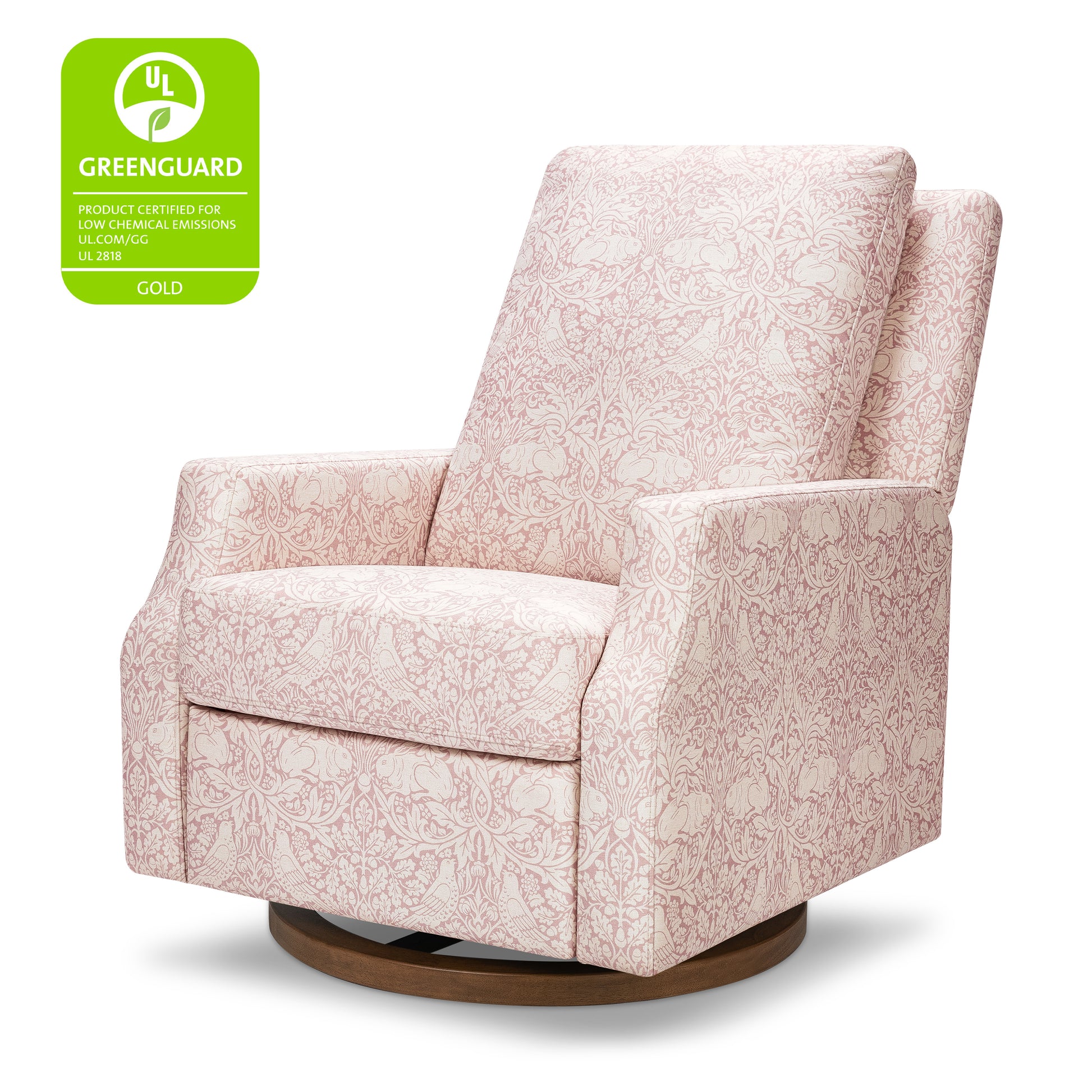 M22287PBRRDB,Namesake,Morris & Co. x Namesake Crewe Recliner & Glider in Pure Brer Rabbit in Rose w/Dark Wood Base