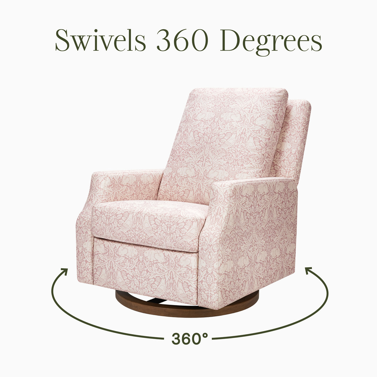 M22287PBRRDB,Namesake,Morris & Co. x Namesake Crewe Recliner & Glider in Pure Brer Rabbit in Rose w/Dark Wood Base