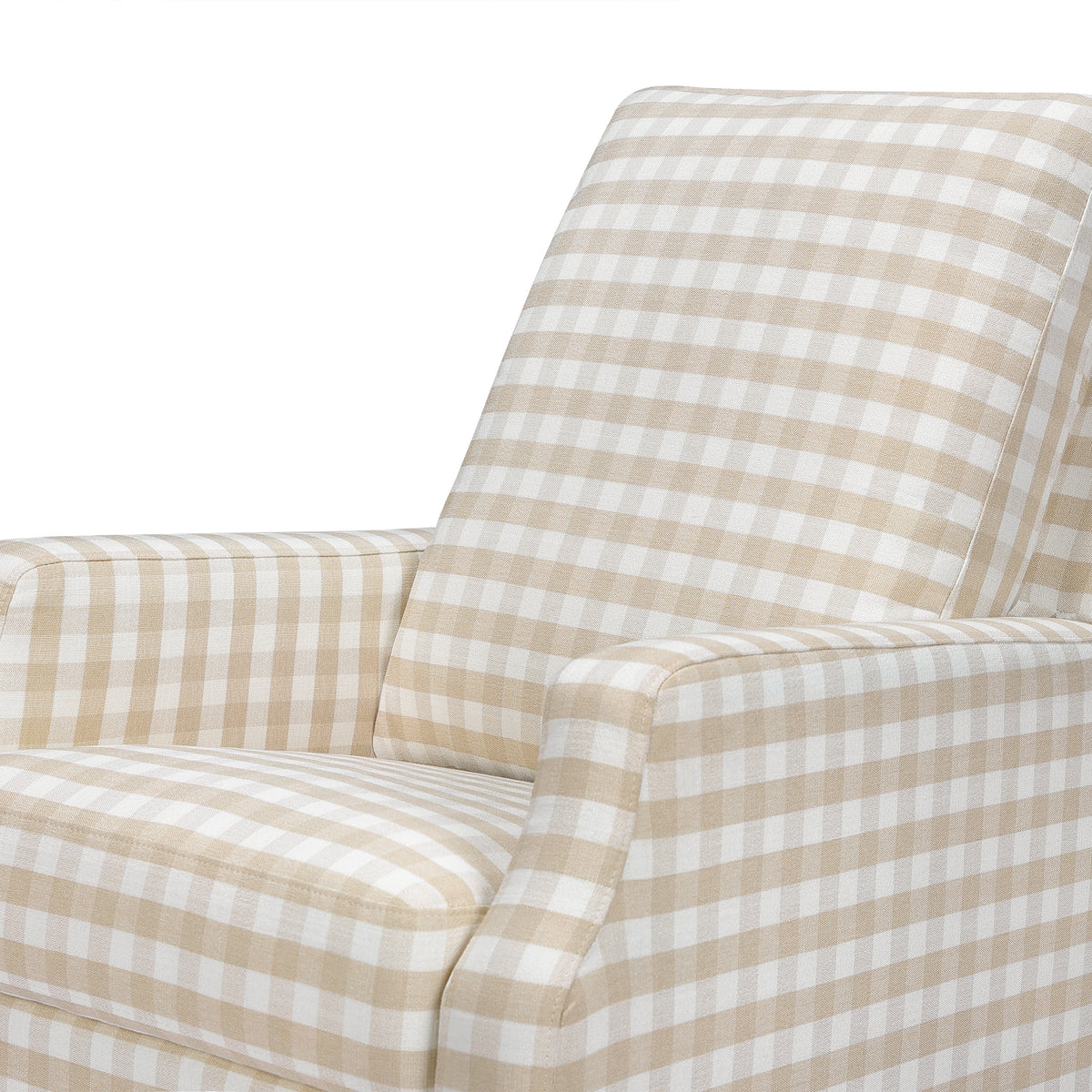 M22287TGHLB,Namesake,Crewe Recliner and Swivel Glider in Tan Gingham with Light Wood Base
