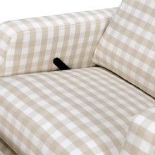 M22287TGHLB,Namesake,Crewe Recliner and Swivel Glider in Tan Gingham with Light Wood Base