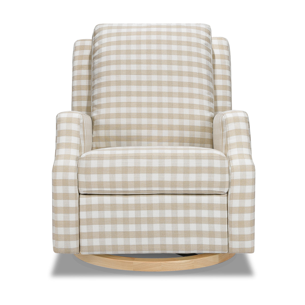M22287TGHLB,Namesake,Crewe Recliner and Swivel Glider in Tan Gingham with Light Wood Base