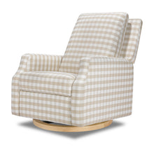 M22287TGHLB,Namesake,Crewe Recliner and Swivel Glider in Tan Gingham with Light Wood Base