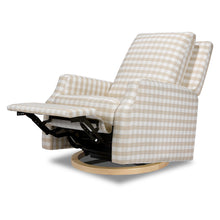 M22287TGHLB,Namesake,Crewe Recliner and Swivel Glider in Tan Gingham with Light Wood Base