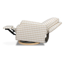 M22287TGHLB,Namesake,Crewe Recliner and Swivel Glider in Tan Gingham with Light Wood Base