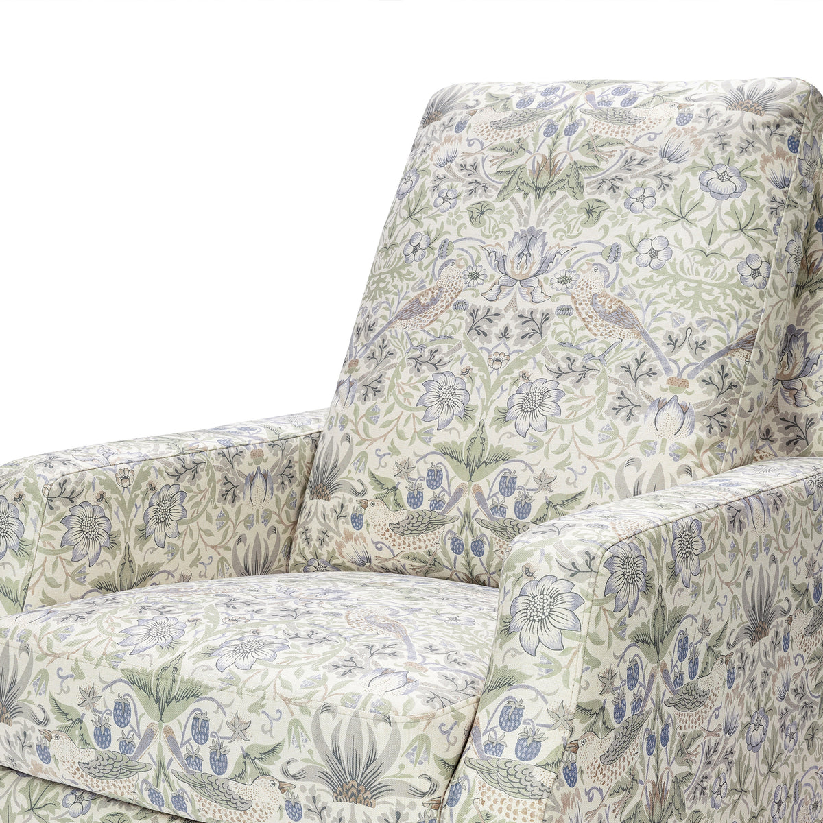 M22287TTFTDB,Namesake,Morris & Co. x Namesake Crewe Recliner & Glider in Strawberry Thief in Fig &Thyme w/Dark Wood Base