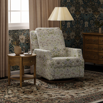 M22287TTFTDB,Namesake,Morris & Co. x Namesake Crewe Recliner & Glider in Strawberry Thief in Fig &Thyme w/Dark Wood Base