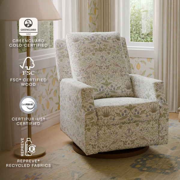 M22287TTFTDB,Namesake,Morris & Co. x Namesake Crewe Recliner & Glider in Strawberry Thief in Fig &Thyme w/Dark Wood Base