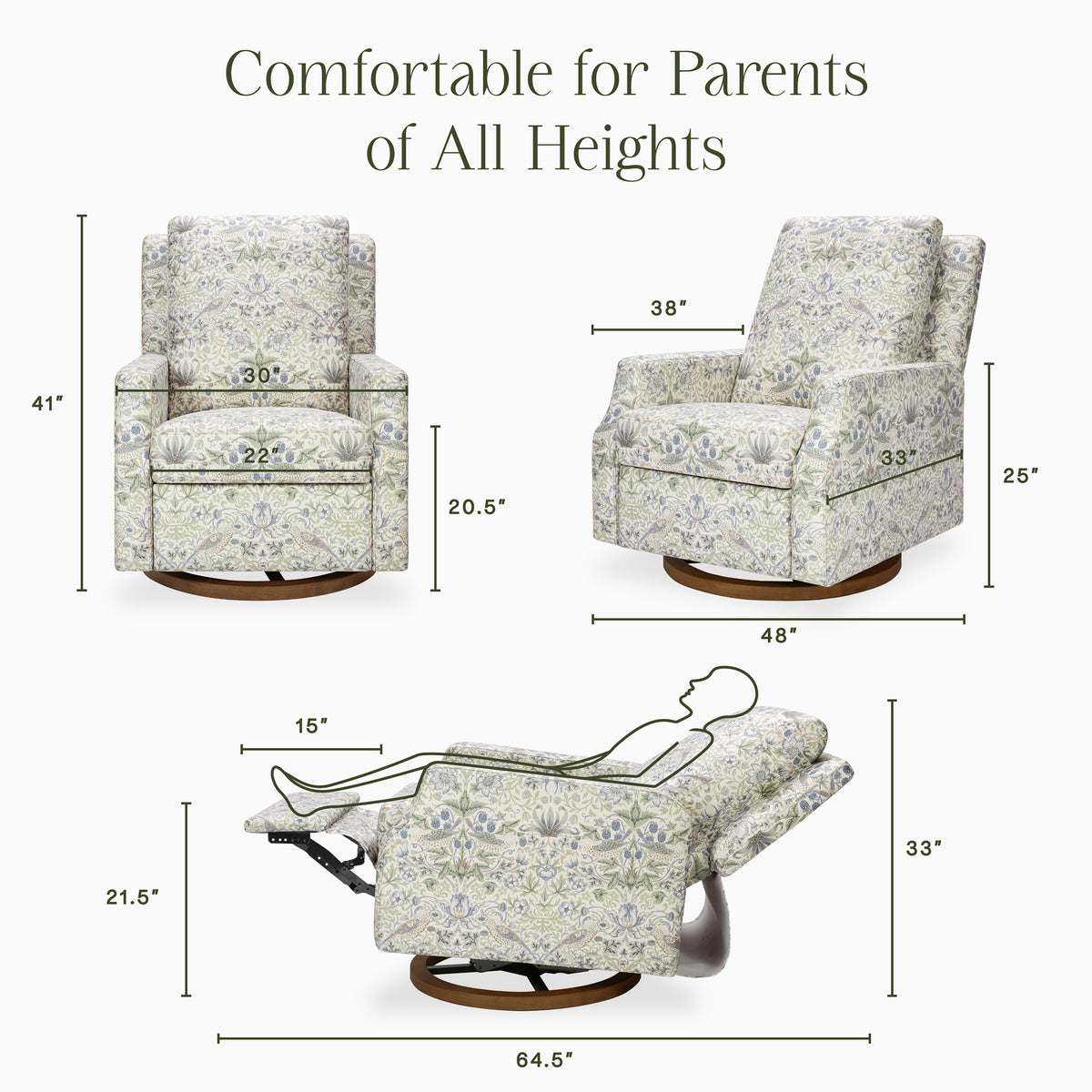 M22287TTFTDB,Namesake,Morris & Co. x Namesake Crewe Recliner & Glider in Strawberry Thief in Fig &Thyme w/Dark Wood Base
