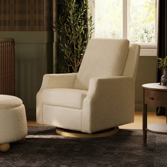M22287WBLB,Namesake,Crewe Recliner and Swivel Glider in Ivory Boucle w/Light Wood Base
