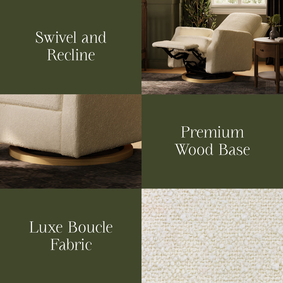 M22287WBLB,Namesake,Crewe Recliner and Swivel Glider in Ivory Boucle w/Light Wood Base