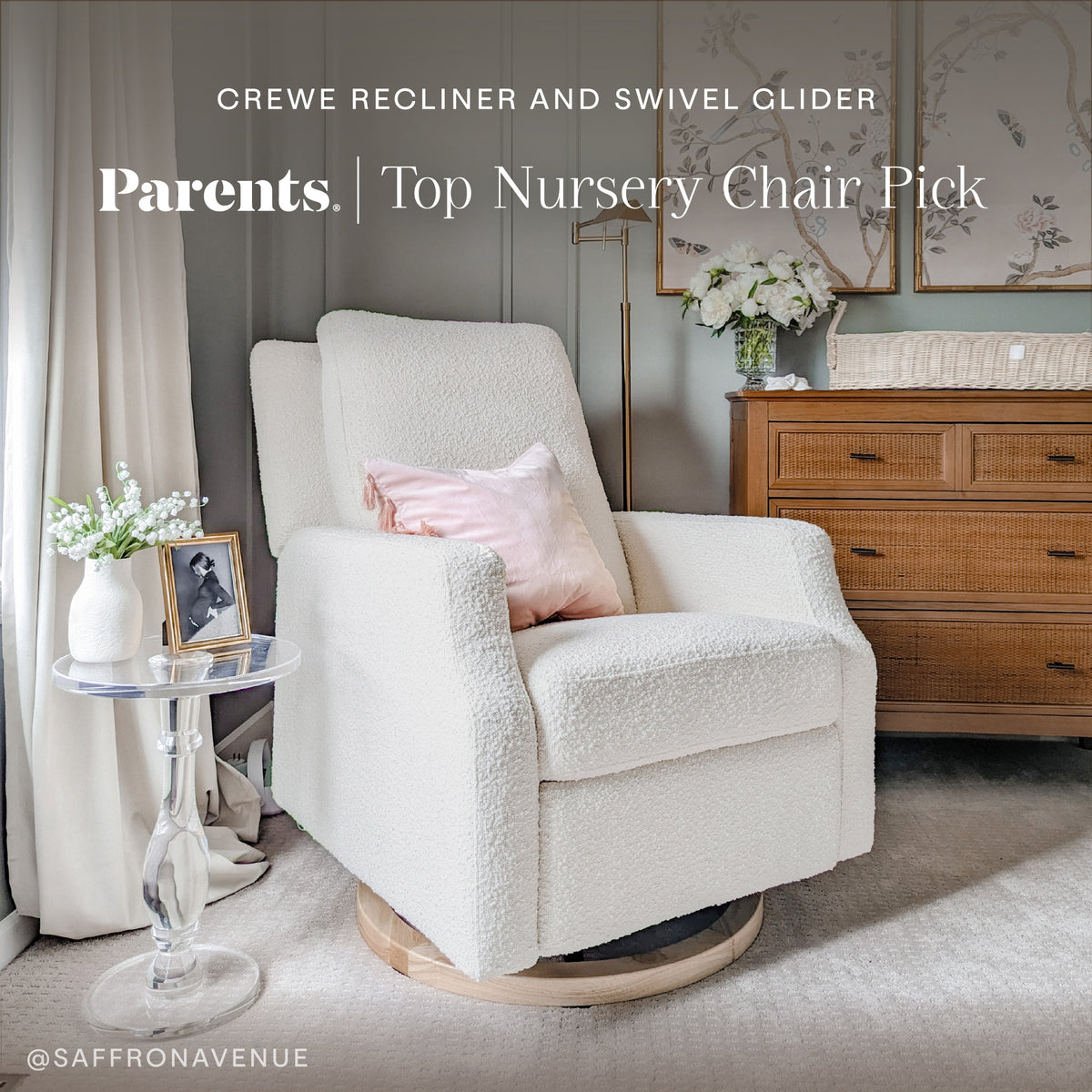 M22287WBLB,Namesake,Crewe Recliner and Swivel Glider in Ivory Boucle w/Light Wood Base