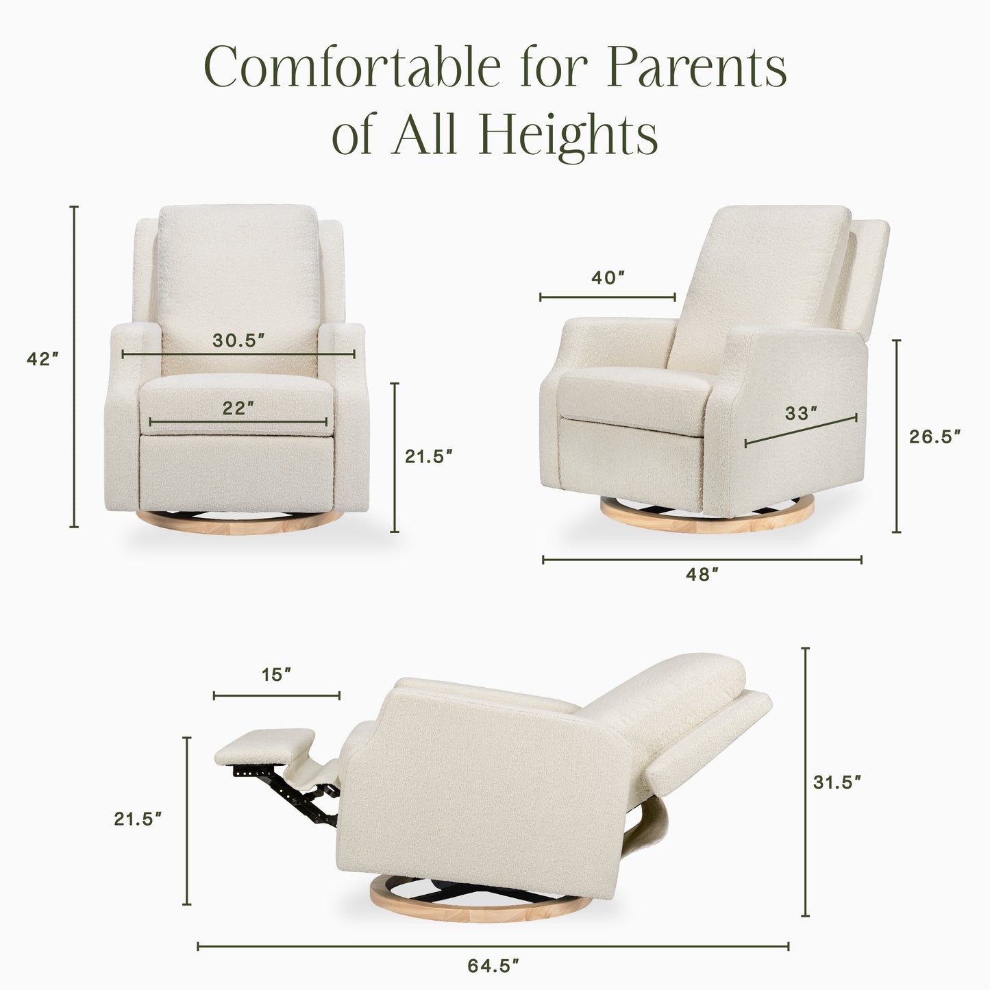 M22287WBLB,Namesake,Crewe Recliner and Swivel Glider in Ivory Boucle w/Light Wood Base