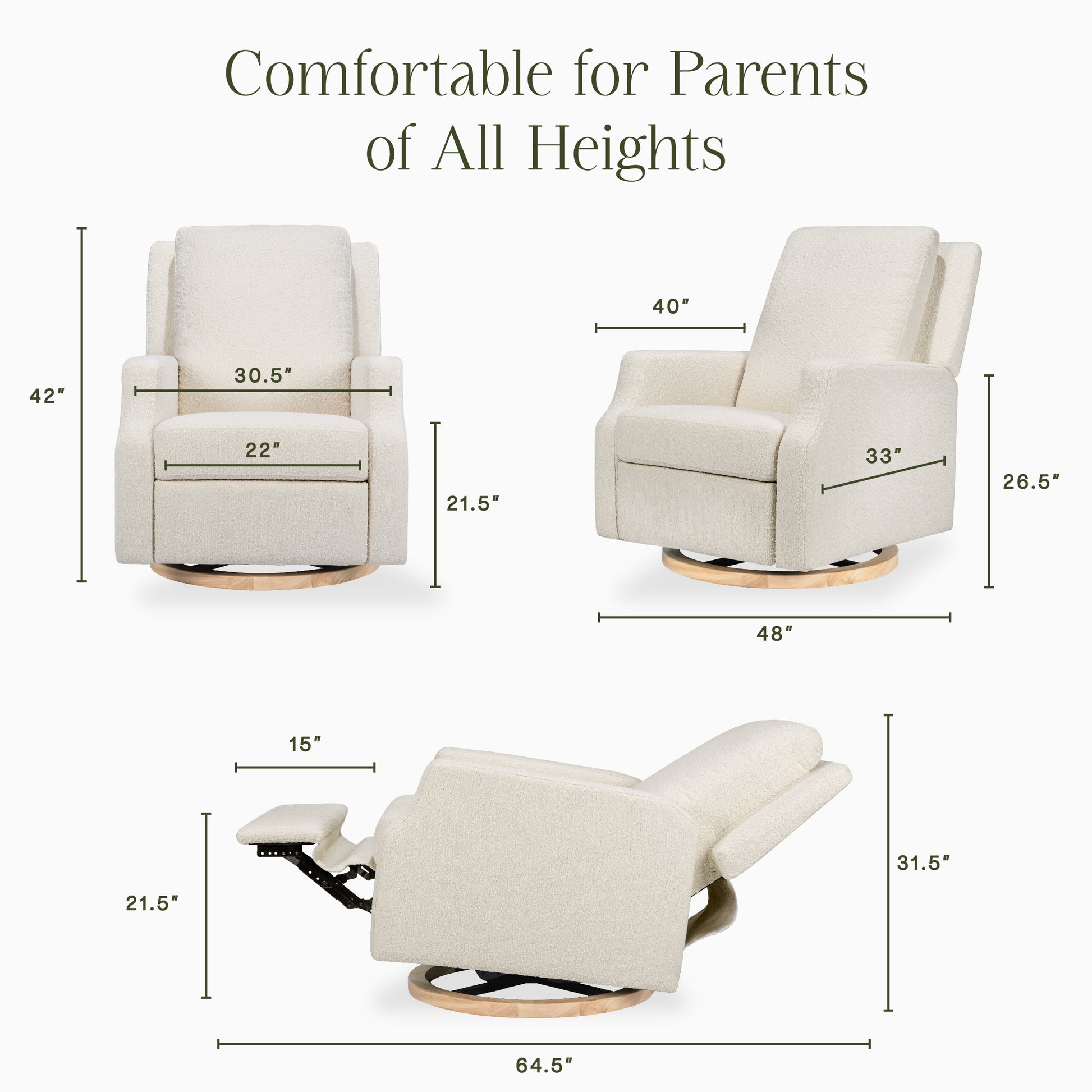 M22287WBLB,Namesake,Crewe Recliner and Swivel Glider in Ivory Boucle w/Light Wood Base