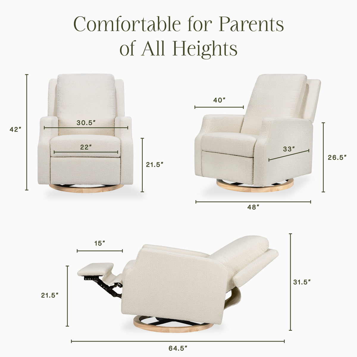 M22287WBLB,Namesake,Crewe Recliner and Swivel Glider in Ivory Boucle w/Light Wood Base