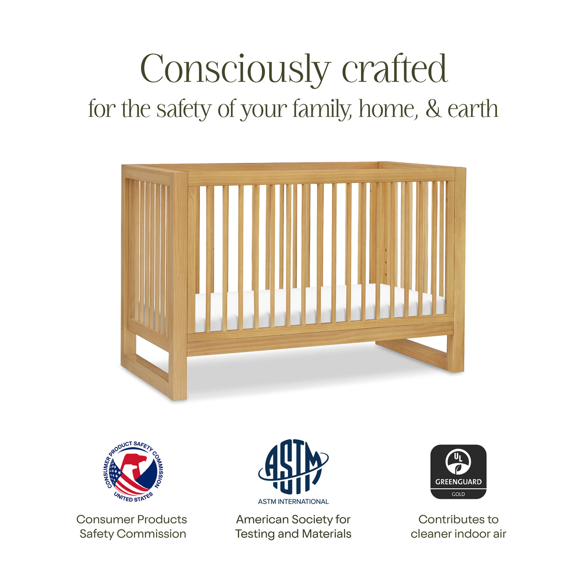 M23301HY,Namesake,Nantucket 3-in-1 Convertible Crib w/Toddler Bed Conversion Kit in Honey
