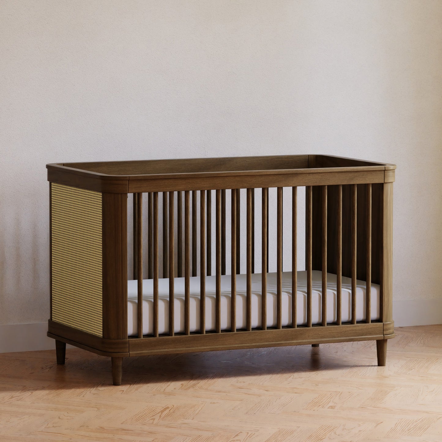 M23701NLBC,Namesake,Marin with Cane 3-in-1 Convertible Crib in Natural Walnut and Blonde Cane