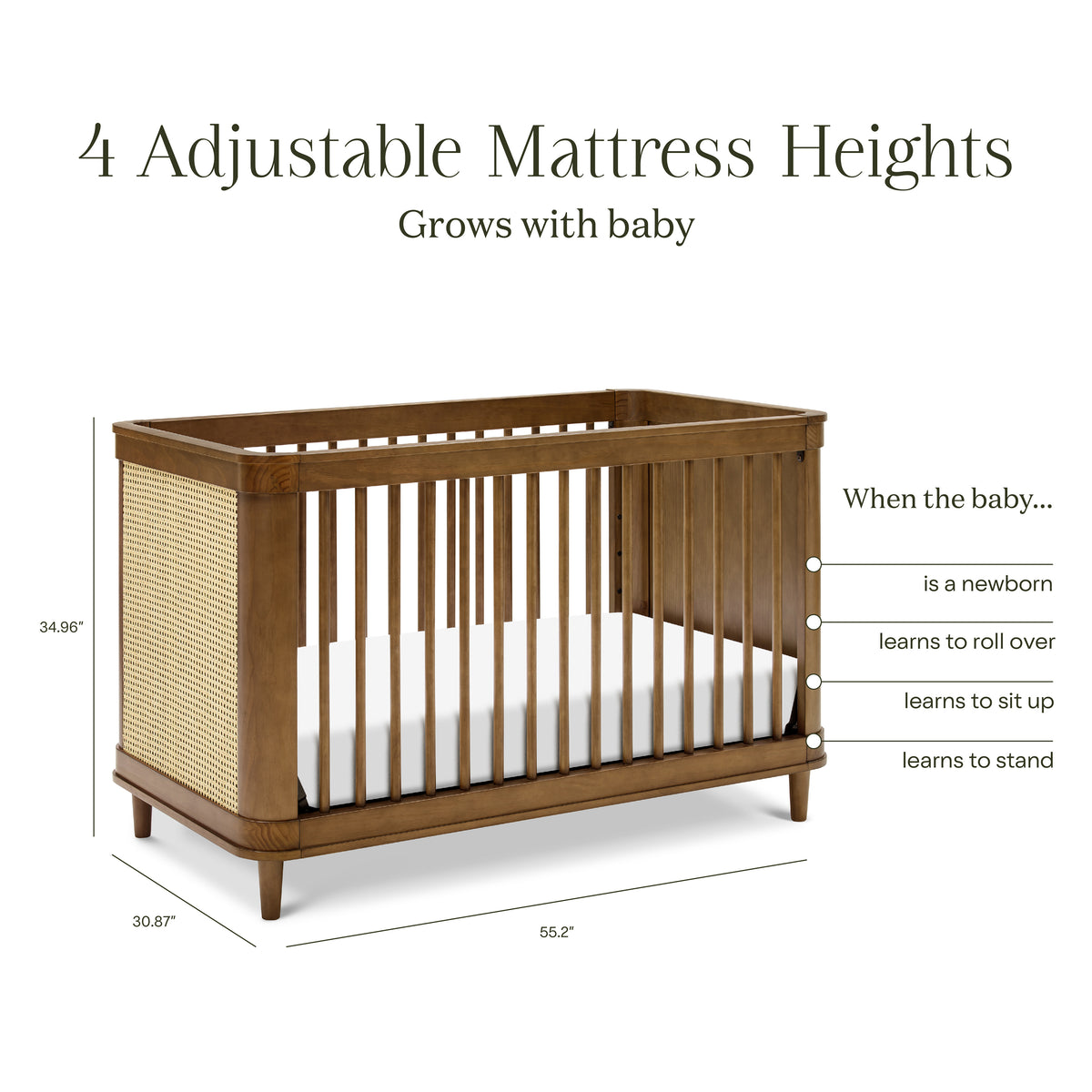 M23701NLBC,Namesake,Marin with Cane 3-in-1 Convertible Crib in Natural Walnut and Blonde Cane