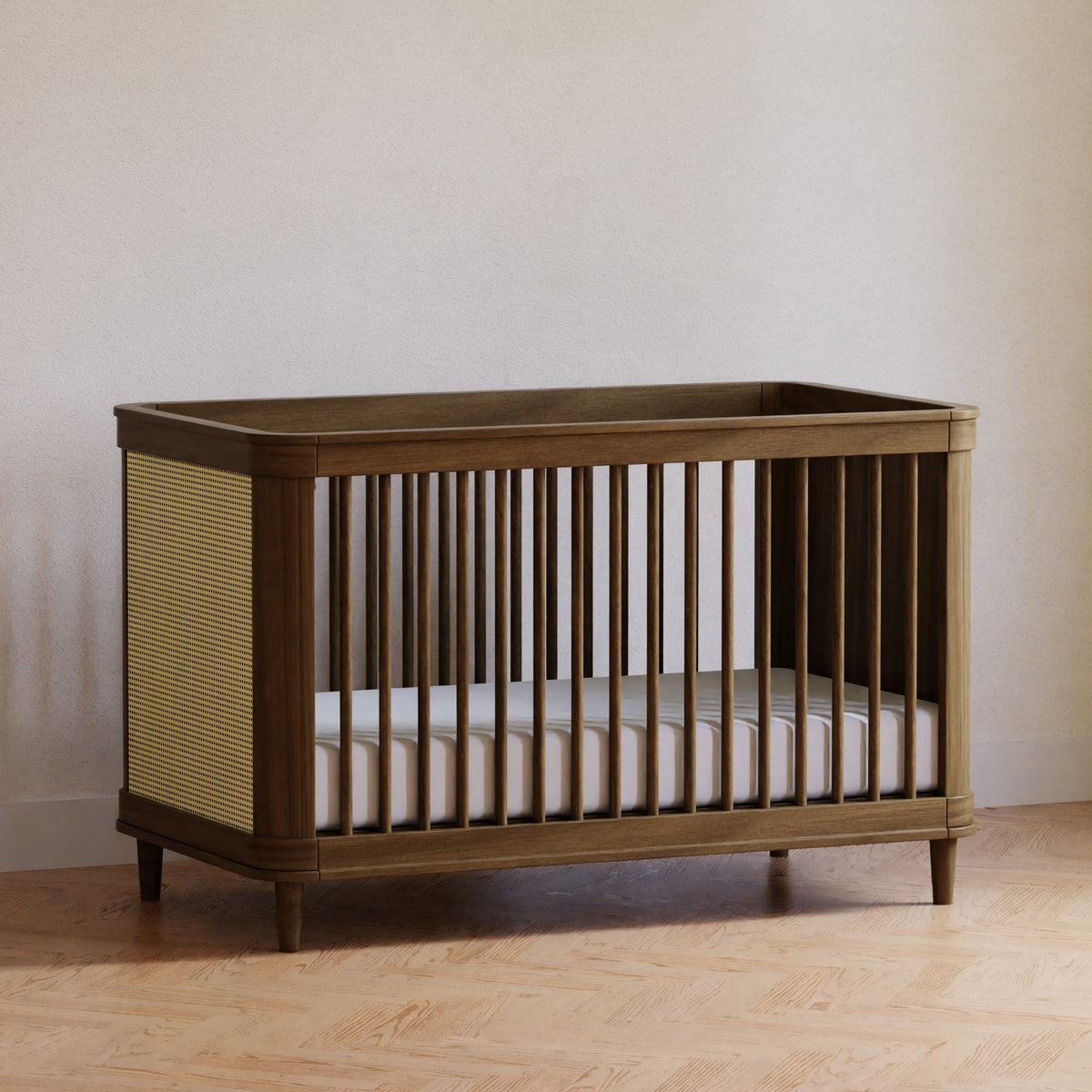 M23701NLBC,Namesake,Marin with Cane 3-in-1 Convertible Crib in Natural Walnut and Blonde Cane