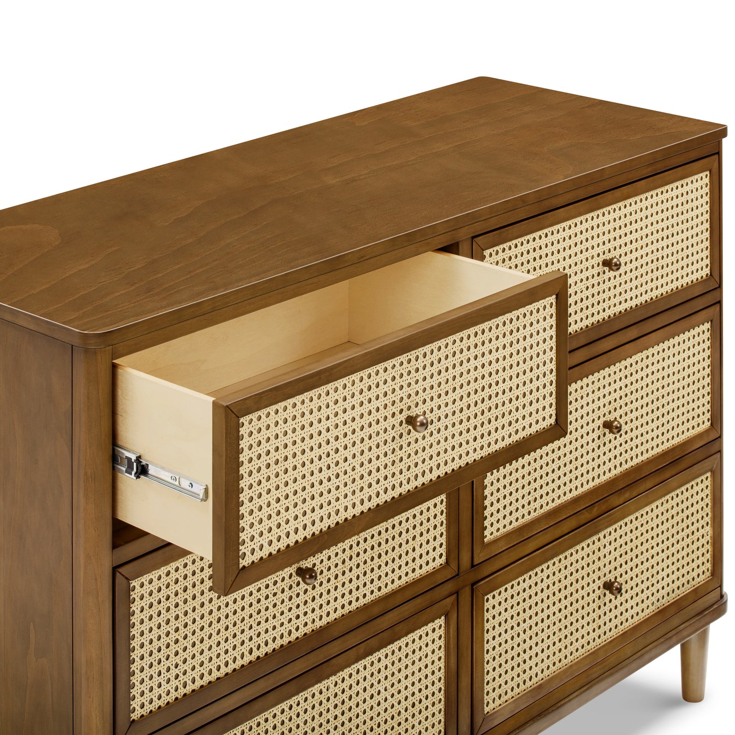 M23716NLBC,Namesake,Marin with Cane 6 Drawer Assembled Dresser in Natural Walnut and Blonde Cane