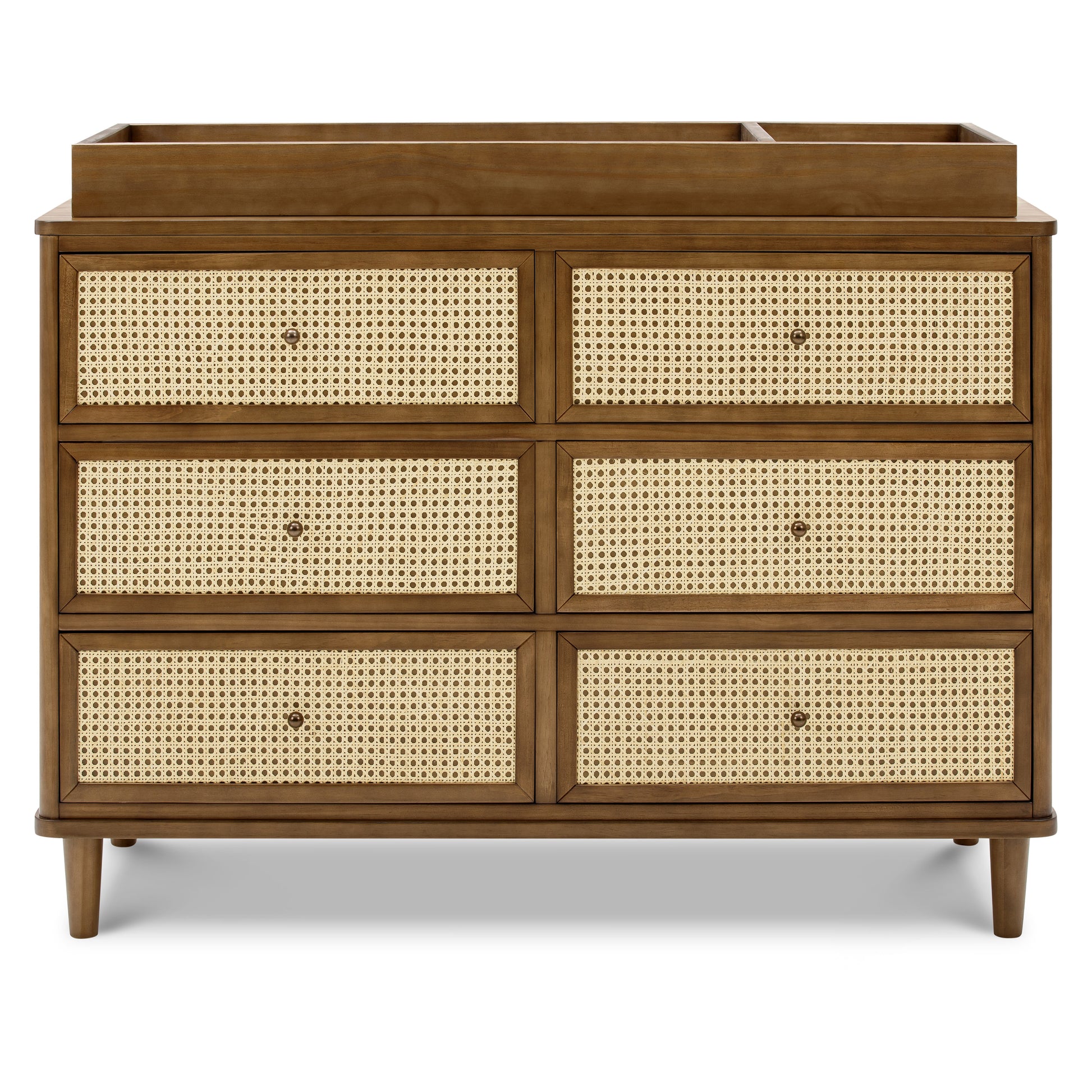 M23716NLBC,Namesake,Marin with Cane 6 Drawer Assembled Dresser in Natural Walnut and Blonde Cane