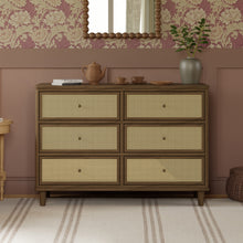 M23716NLBC,Namesake,Marin with Cane 6 Drawer Assembled Dresser in Natural Walnut and Blonde Cane
