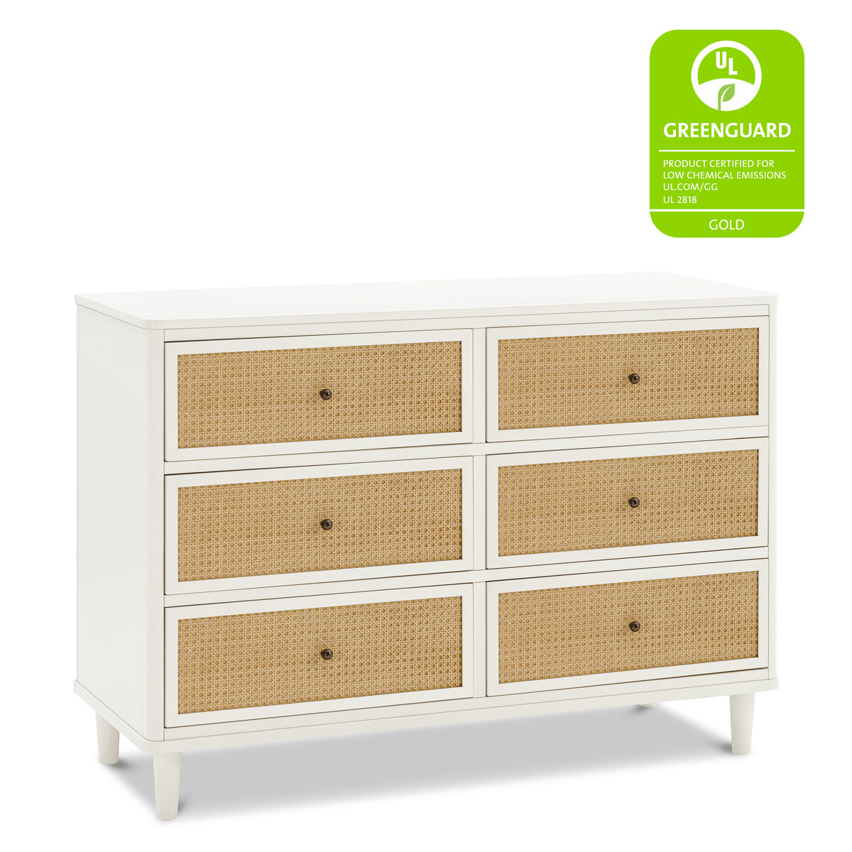 M23716RWHC,Namesake,Marin with Cane 6 Drawer Assembled Dresser in Warm White and Honey Cane