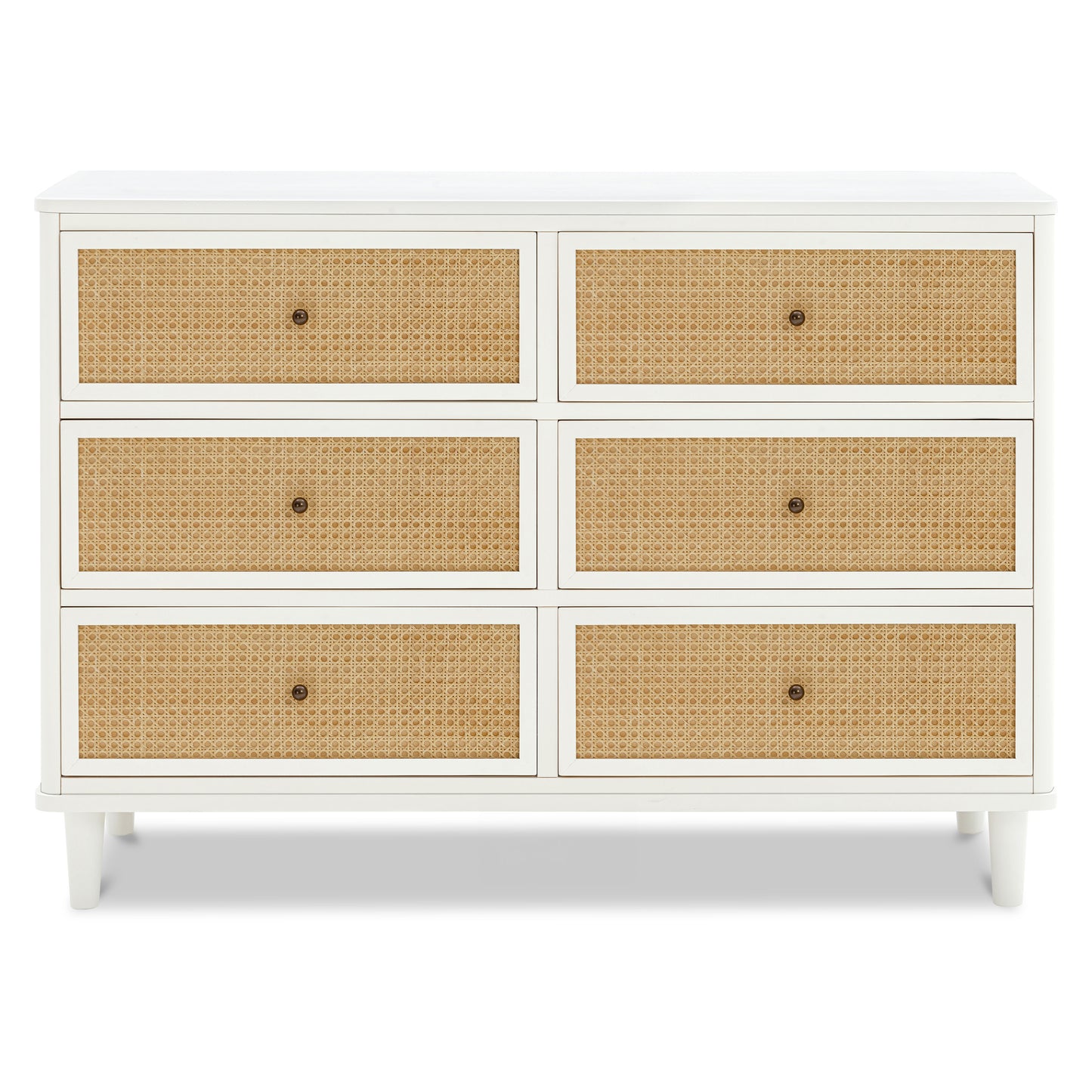 M23716RWHC,Namesake,Marin with Cane 6 Drawer Assembled Dresser in Warm White and Honey Cane