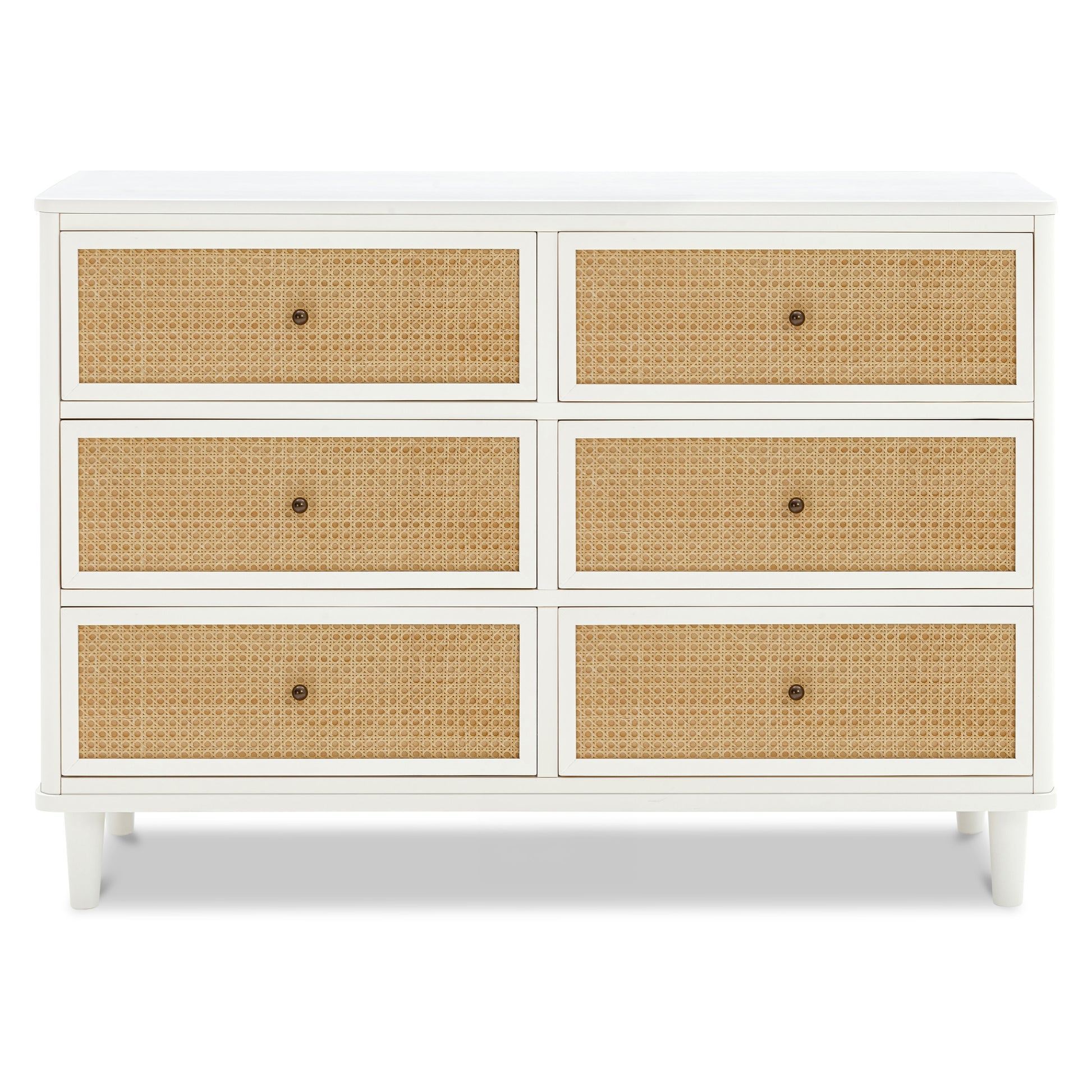 M23716RWHC,Namesake,Marin with Cane 6 Drawer Assembled Dresser in Warm White and Honey Cane