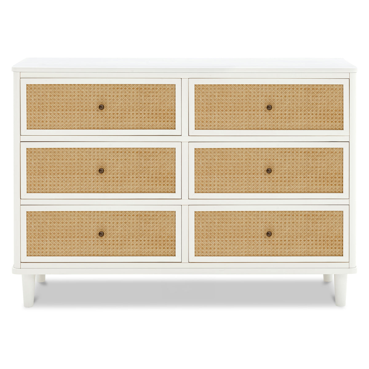 M23716RWHC,Namesake,Marin with Cane 6 Drawer Assembled Dresser in Warm White and Honey Cane