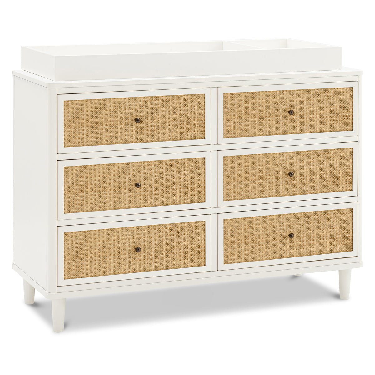 M23716RWHC,Namesake,Marin with Cane 6 Drawer Assembled Dresser in Warm White and Honey Cane