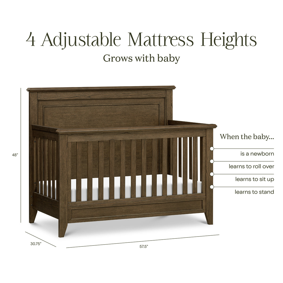 M24401TE,Monogram by Namesake,Barrow Rustic 4-in-1 Convertible Flat Top Crib in Toffee