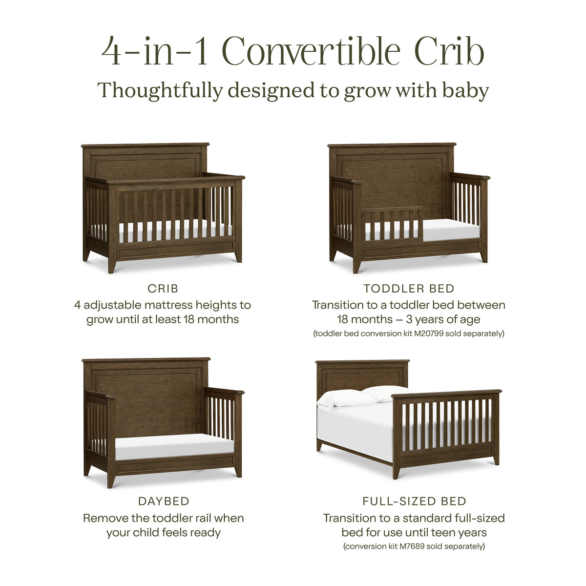 M24401TE,Monogram by Namesake,Barrow Rustic 4-in-1 Convertible Flat Top Crib in Toffee