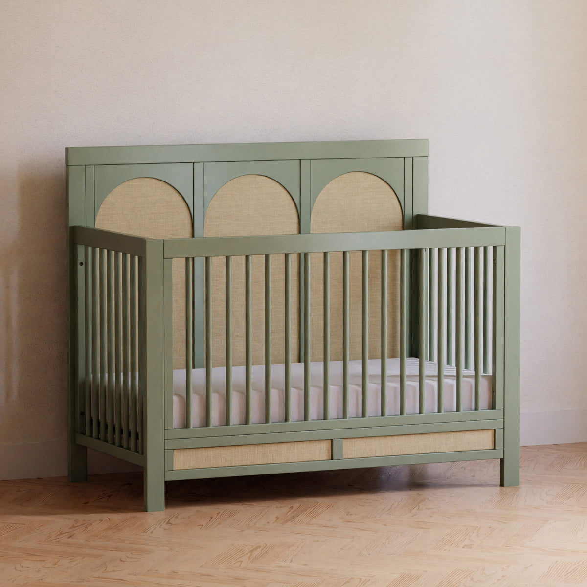 M24801FSPSEW,Namesake,Eloise 4-in-1 Convertible Crib in French Sage and Performance Sand Eco-Weave