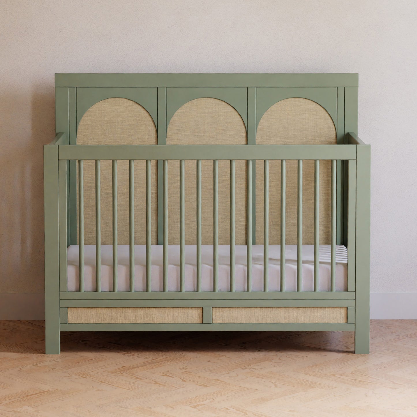 M24801FSPSEW,Namesake,Eloise 4-in-1 Convertible Crib in French Sage and Performance Sand Eco-Weave