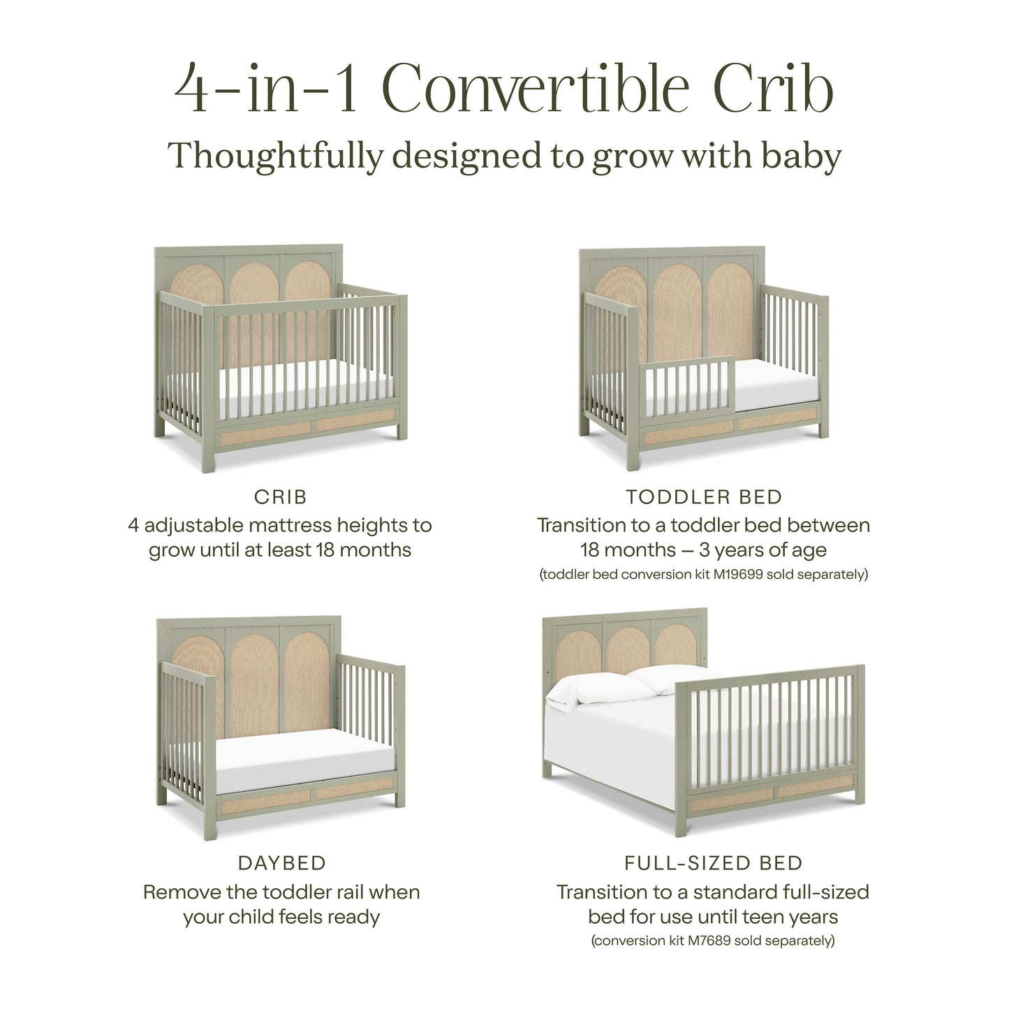 M24801FSPSEW,Namesake,Eloise 4-in-1 Convertible Crib in French Sage and Performance Sand Eco-Weave