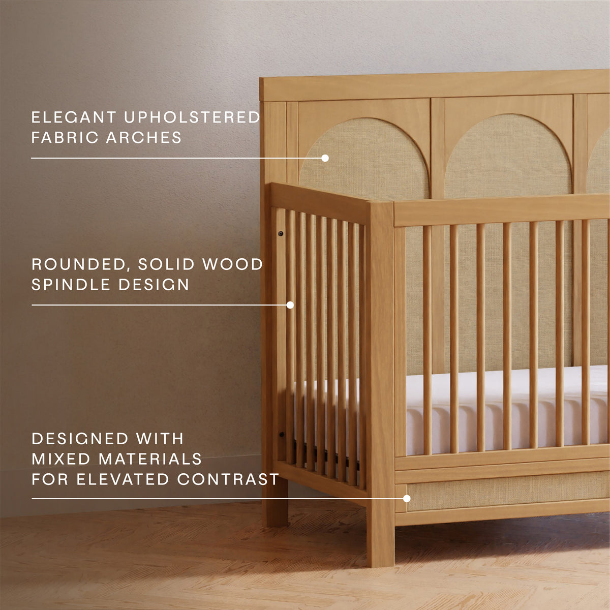 M24801HYPSEW,Namesake,Eloise 4-in-1 Convertible Crib in Honey & Performance Sand Eco-Weave