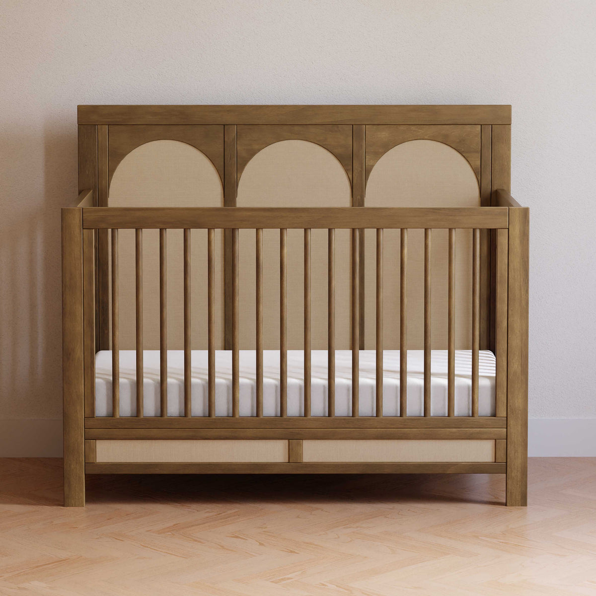 M24801NLPSEW,Namesake,Eloise 4-in-1 Convertible Crib in Natural Walnut & Performance Sand Eco-Weave