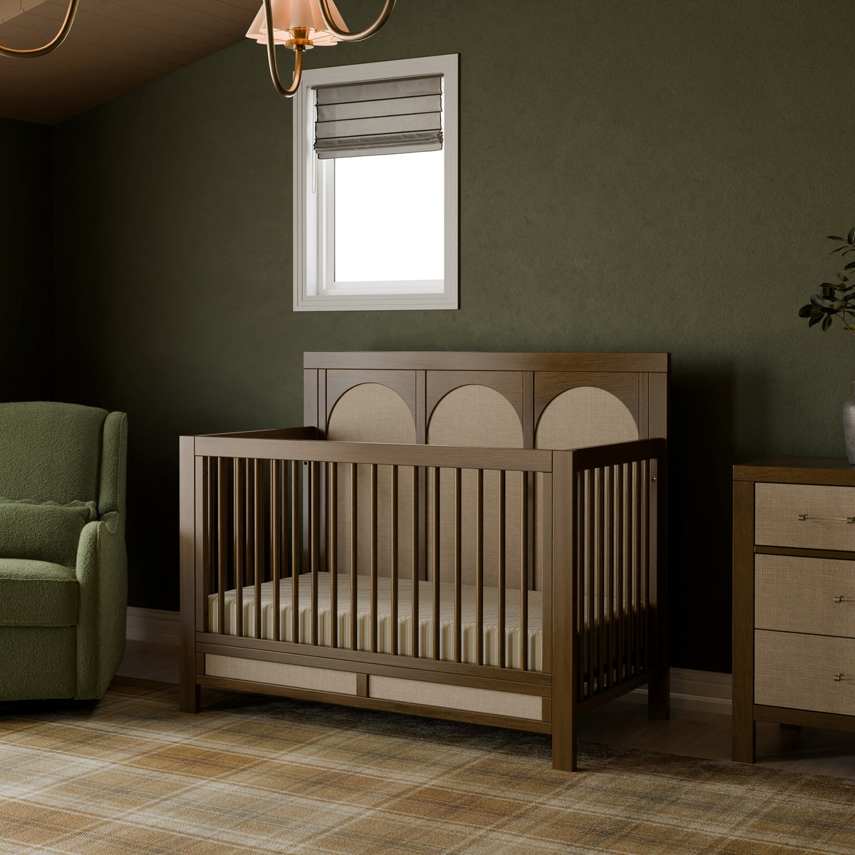 M24801NLPSEW,Namesake,Eloise 4-in-1 Convertible Crib in Natural Walnut & Performance Sand Eco-Weave