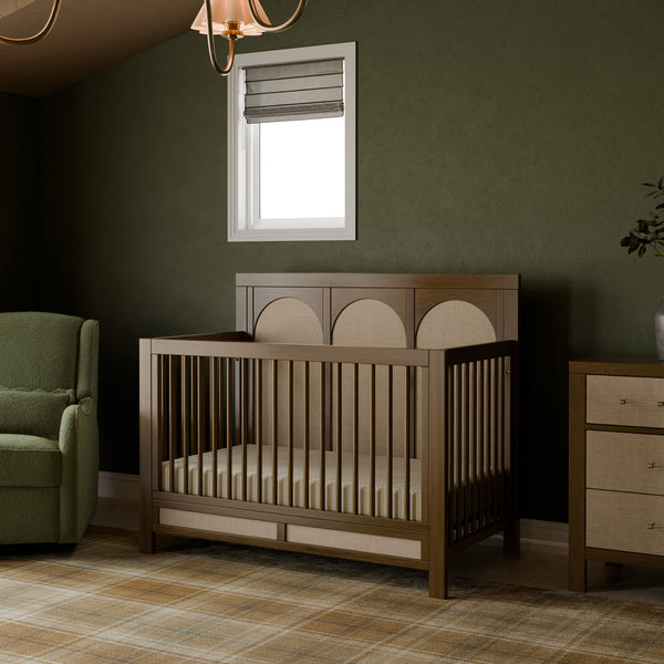 M24801NLPSEW,Namesake,Eloise 4-in-1 Convertible Crib in Natural Walnut & Performance Sand Eco-Weave