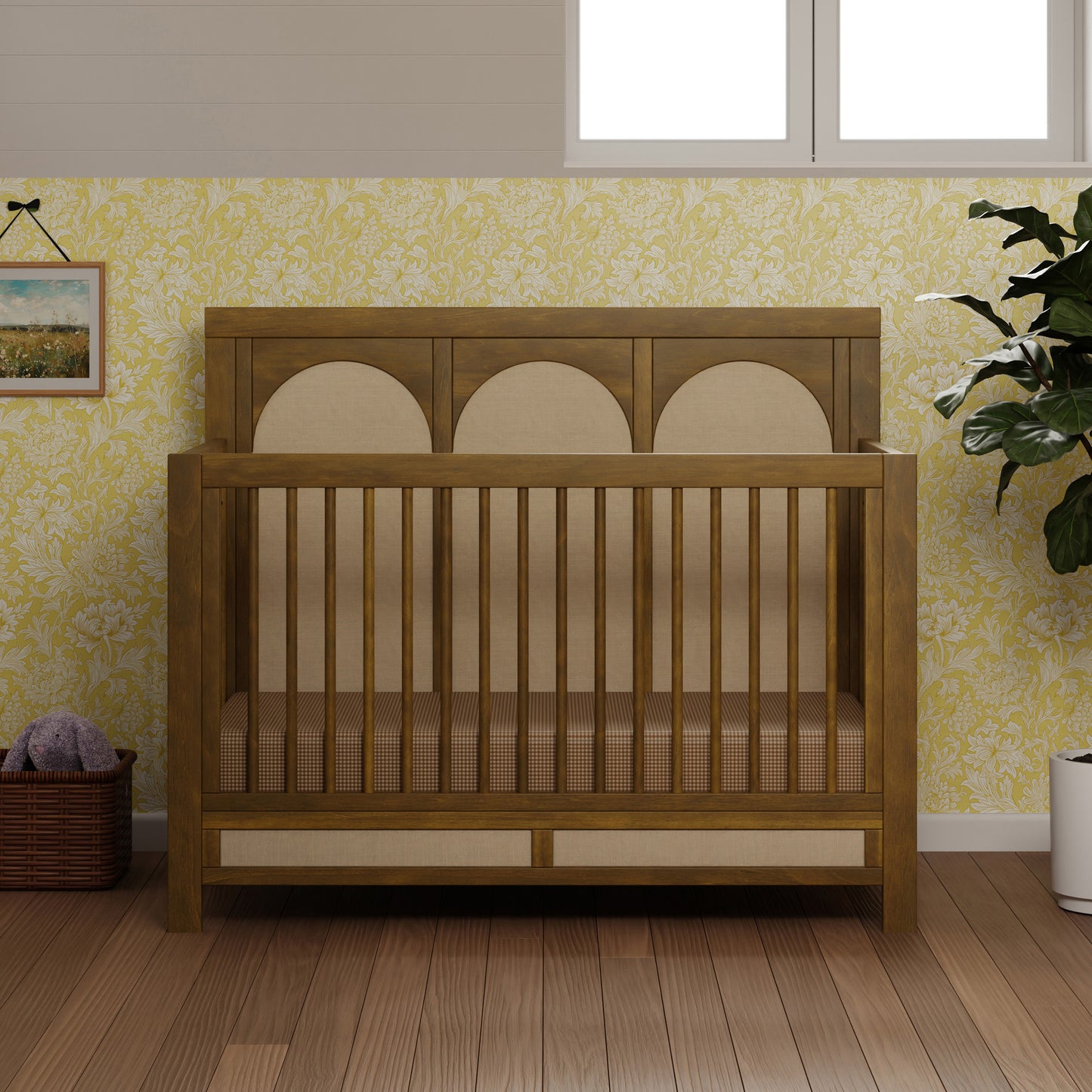 M24801NLPSEW,Namesake,Eloise 4-in-1 Convertible Crib in Natural Walnut & Performance Sand Eco-Weave