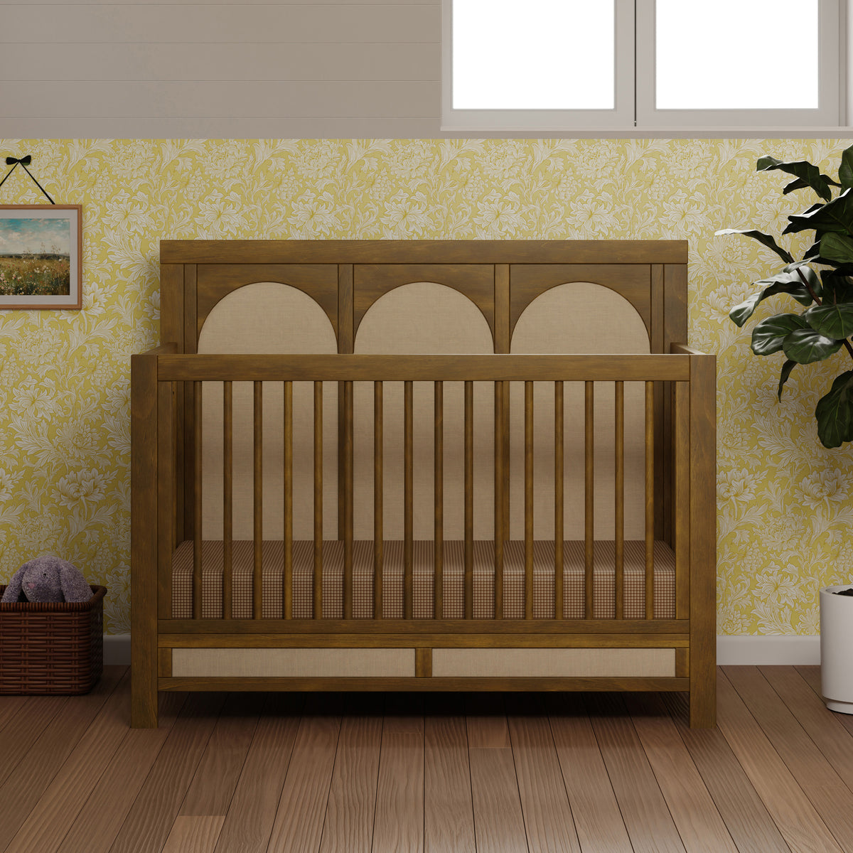 M24801NLPSEW,Namesake,Eloise 4-in-1 Convertible Crib in Natural Walnut & Performance Sand Eco-Weave