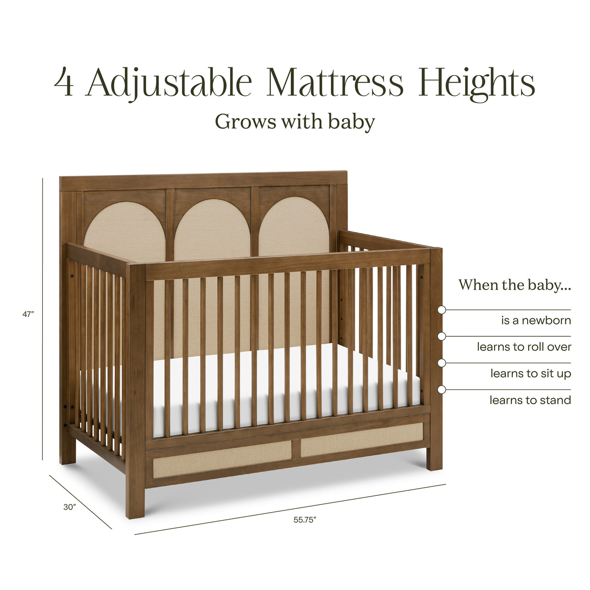 M24801NLPSEW,Namesake,Eloise 4-in-1 Convertible Crib in Natural Walnut & Performance Sand Eco-Weave
