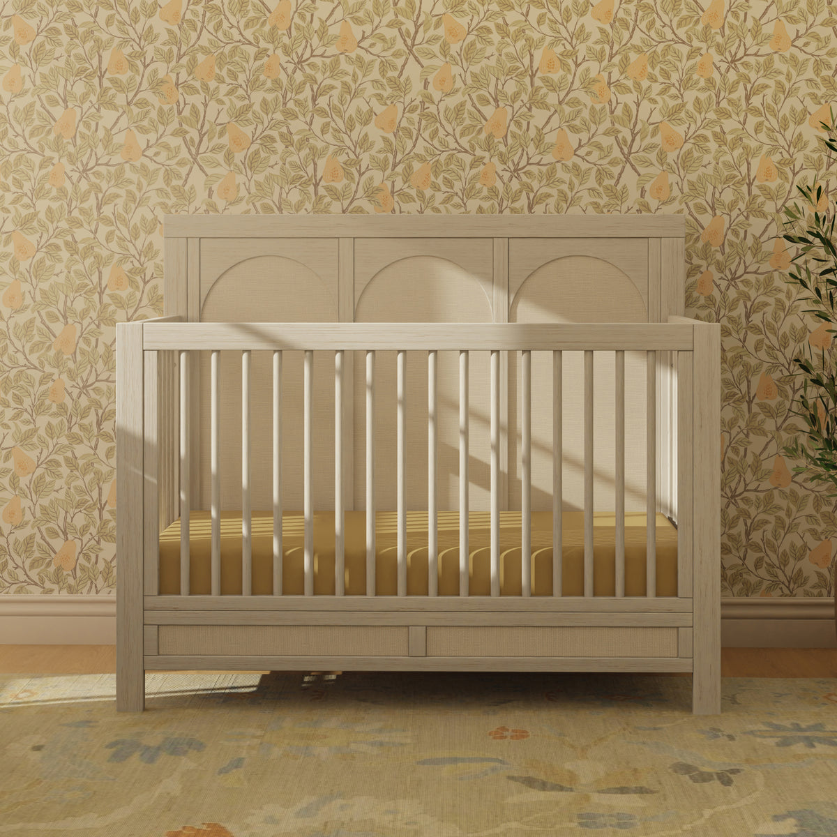 M24801WDFPEW,Namesake,Eloise 4-in-1 Convertible Crib in White Driftwood and Performance Pearl Eco-Weave