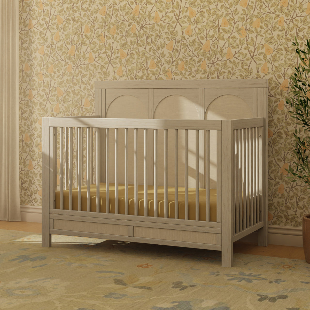 M24801WDFPEW,Namesake,Eloise 4-in-1 Convertible Crib in White Driftwood and Performance Pearl Eco-Weave