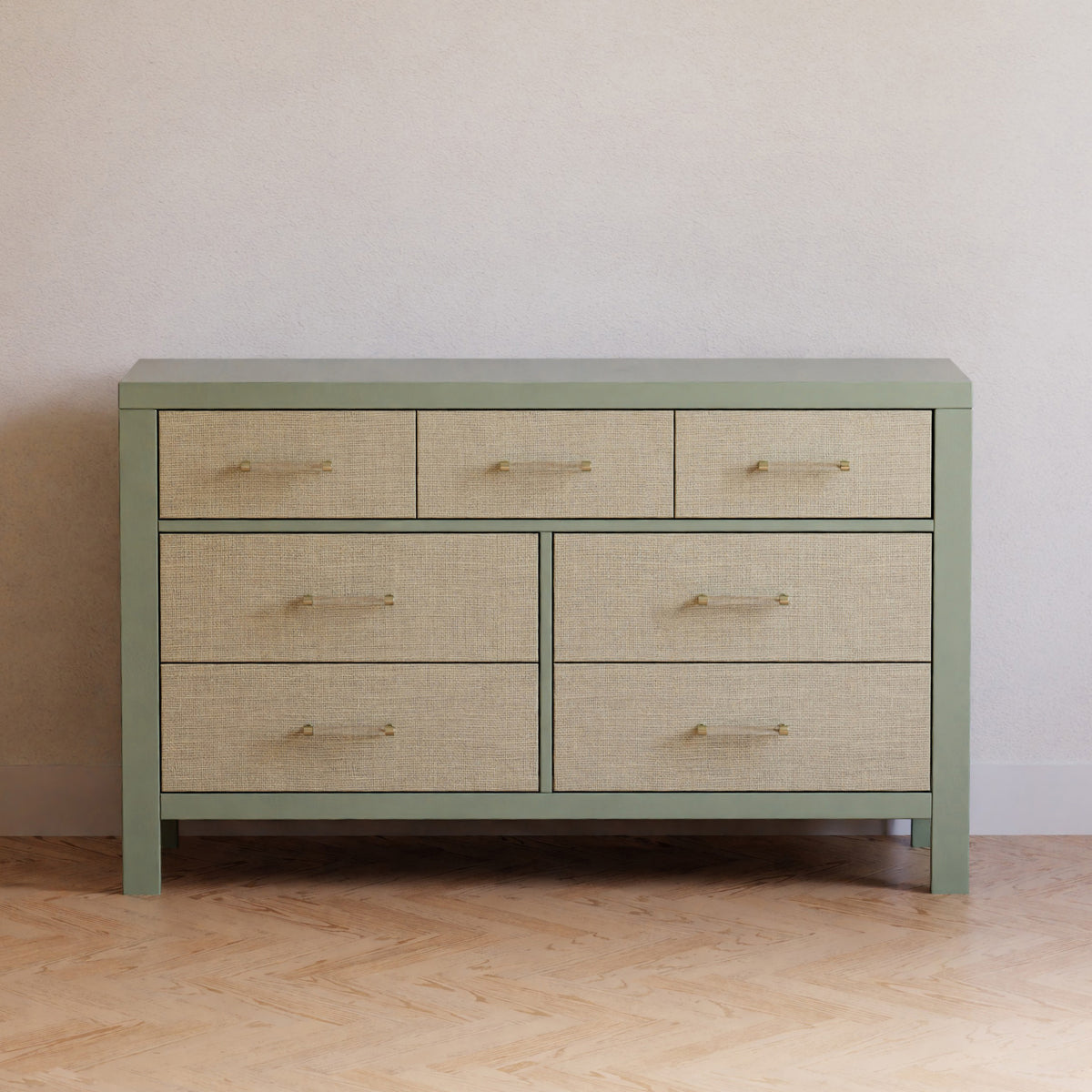 M24816FSPSEW,Namesake,Eloise 7-Drawer Assembled Dresser in French Sage and Performance Sand Eco-Weave