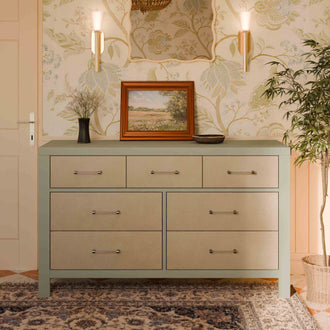 M24816FSPSEW,Namesake,Eloise 7-Drawer Assembled Dresser in French Sage and Performance Sand Eco-Weave