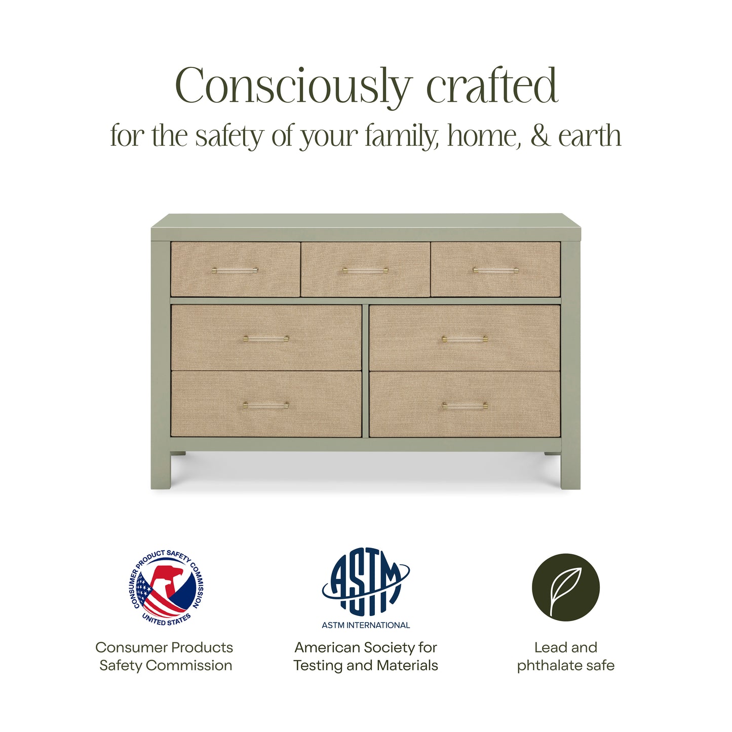M24816FSPSEW,Namesake,Eloise 7-Drawer Assembled Dresser in French Sage and Performance Sand Eco-Weave