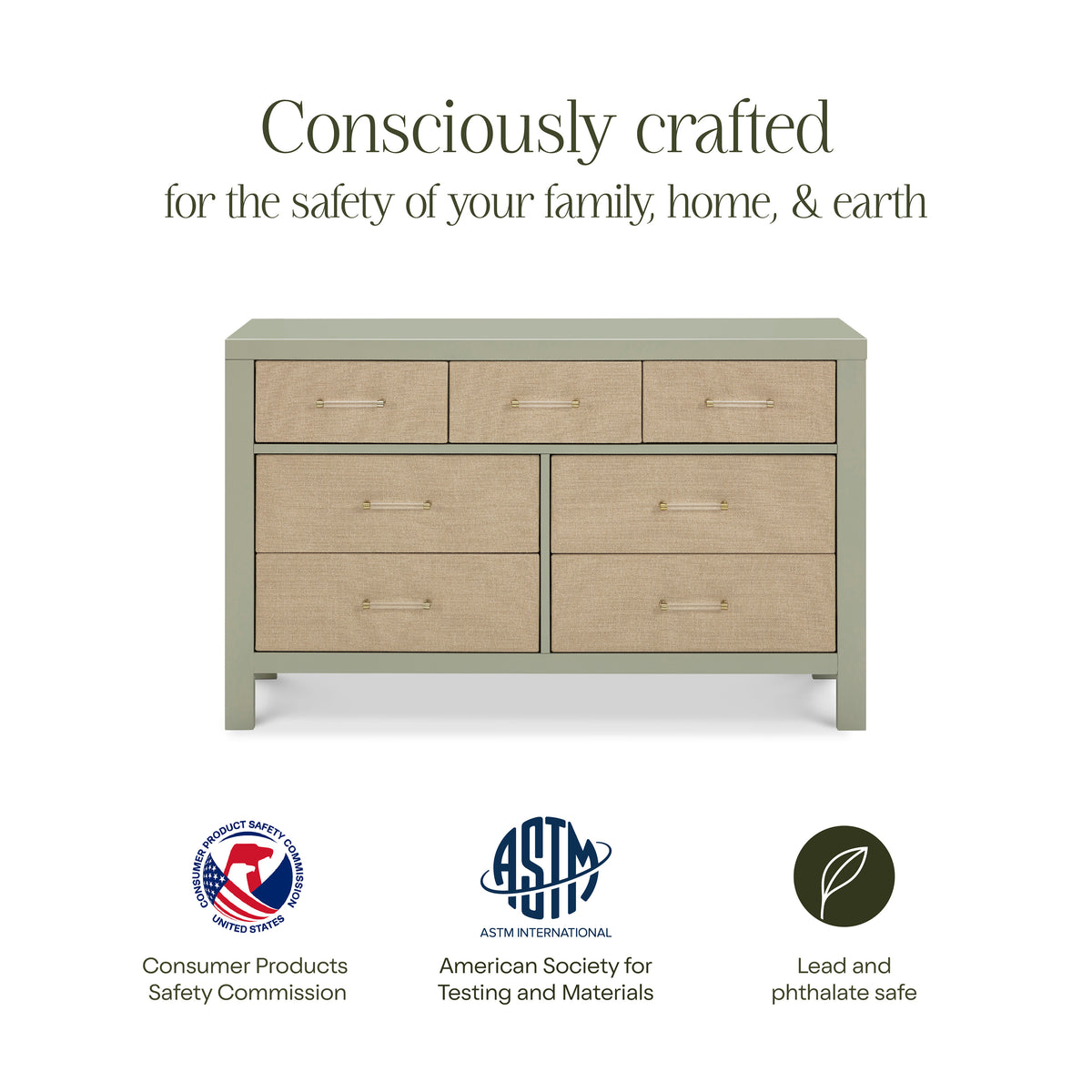 M24816FSPSEW,Namesake,Eloise 7-Drawer Assembled Dresser in French Sage and Performance Sand Eco-Weave