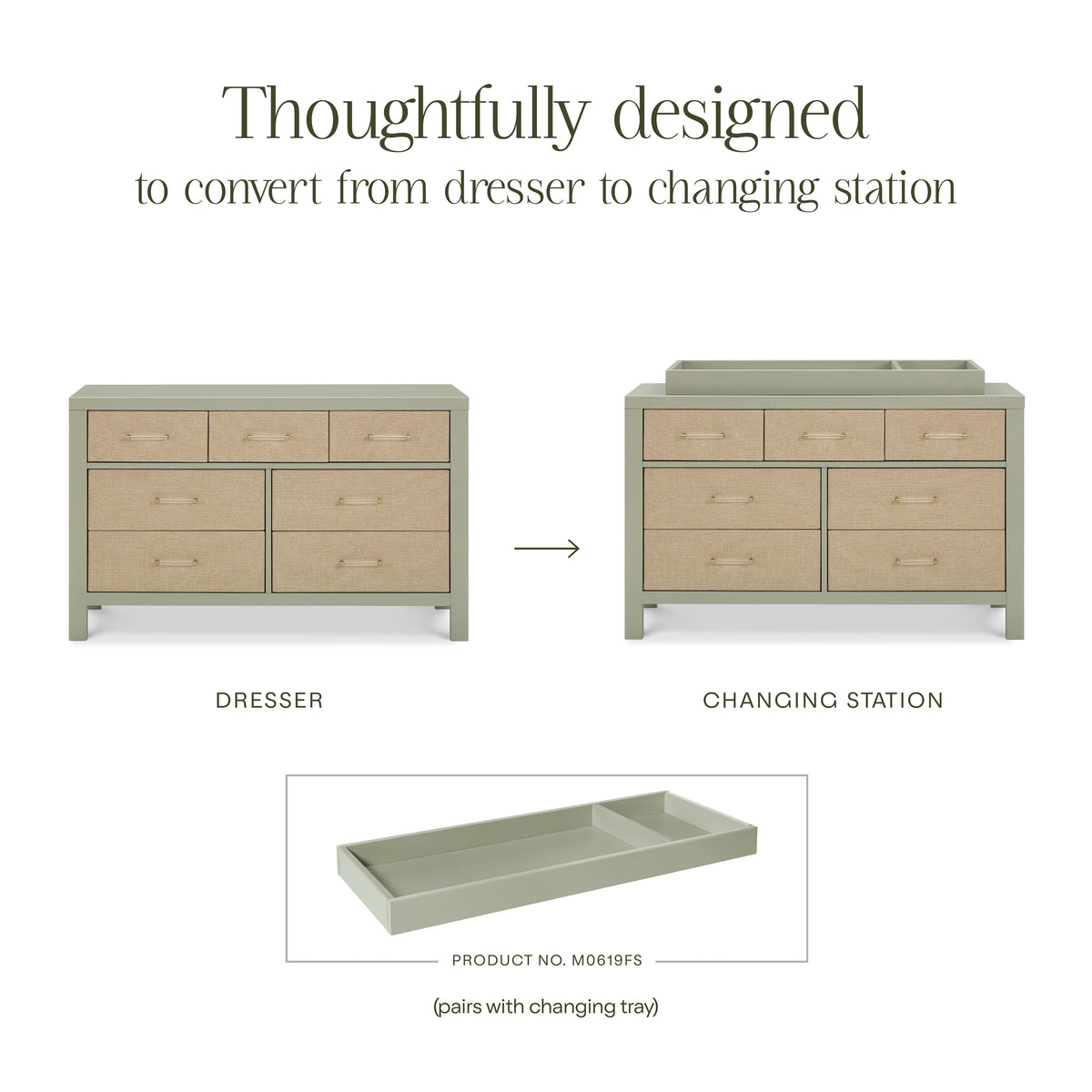 M24816FSPSEW,Namesake,Eloise 7-Drawer Assembled Dresser in French Sage and Performance Sand Eco-Weave